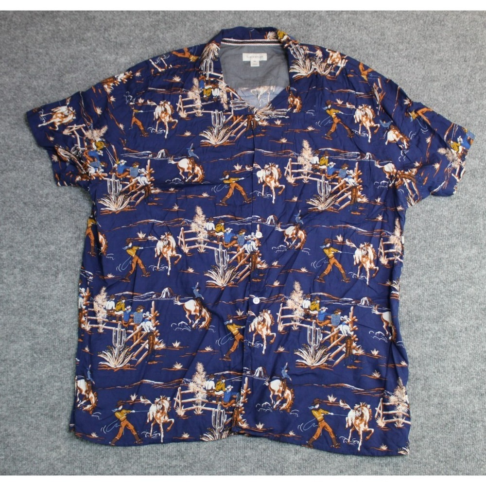 Sun + Stone Blue Button Up SS Shirt XXL Men Western Cowboy All over Print Ranch